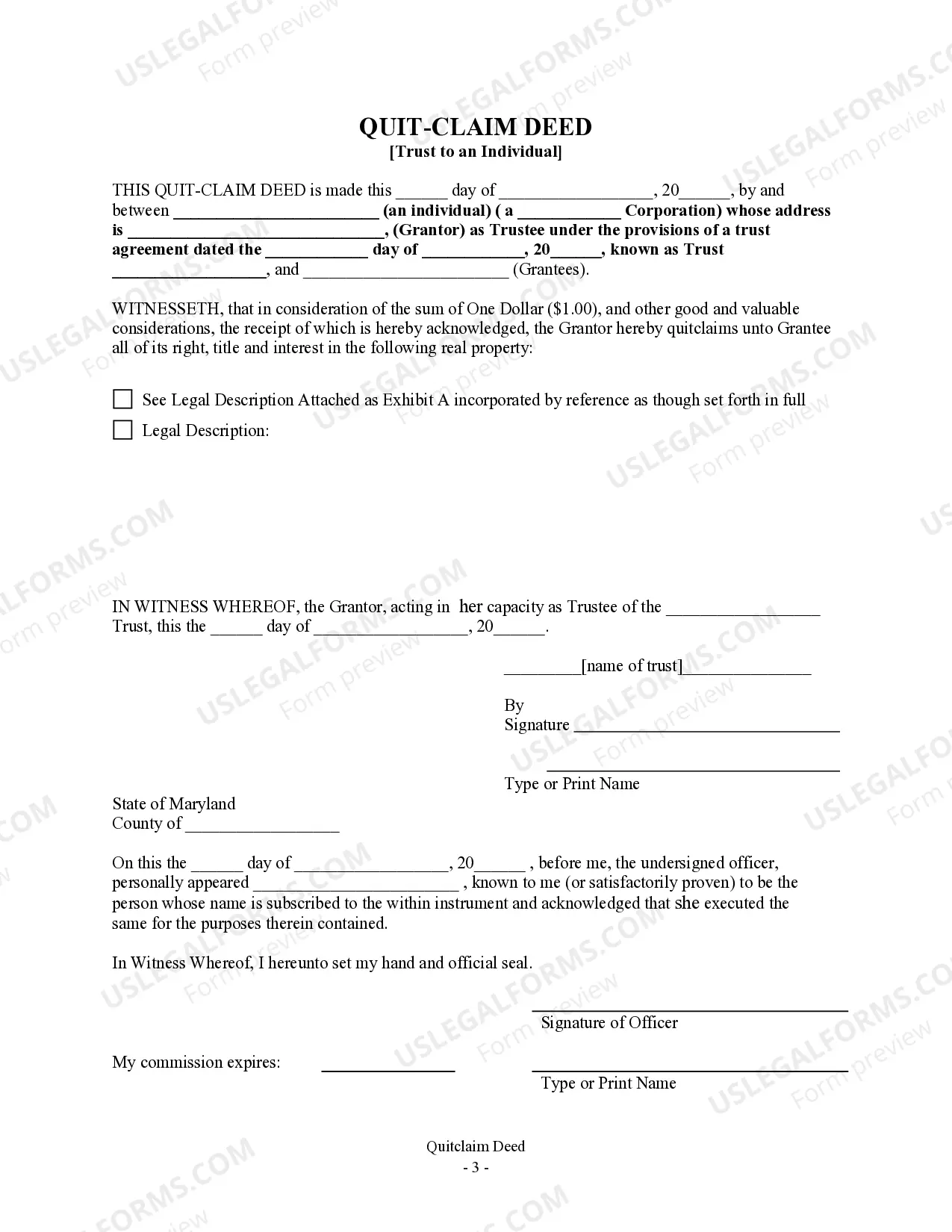 Preview Quitclaim Deed from a Trust to an Individual