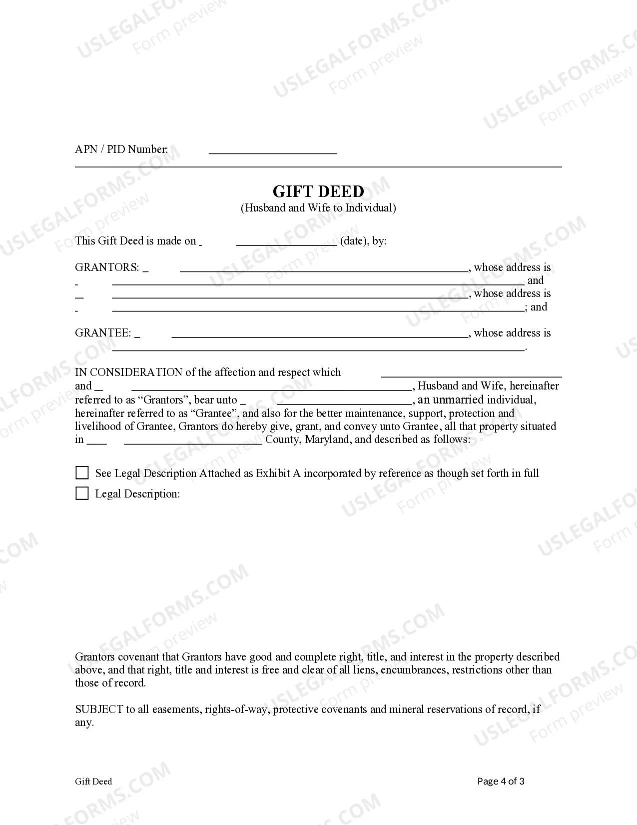 Preview Maryland Gift Deed