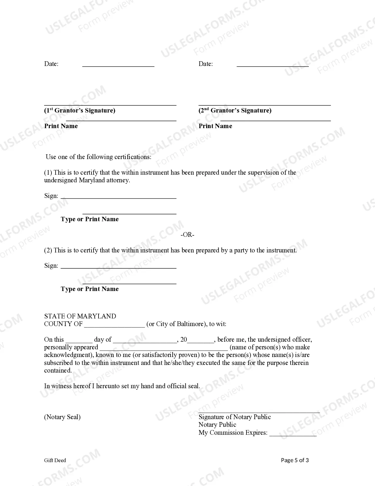 Preview Maryland Gift Deed