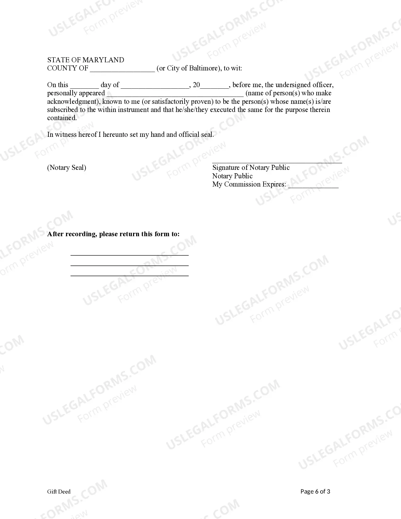 Preview Maryland Gift Deed