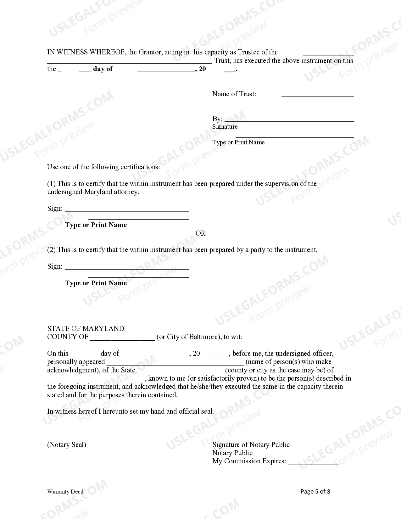 Preview Warranty Deed from Trust to an Individual