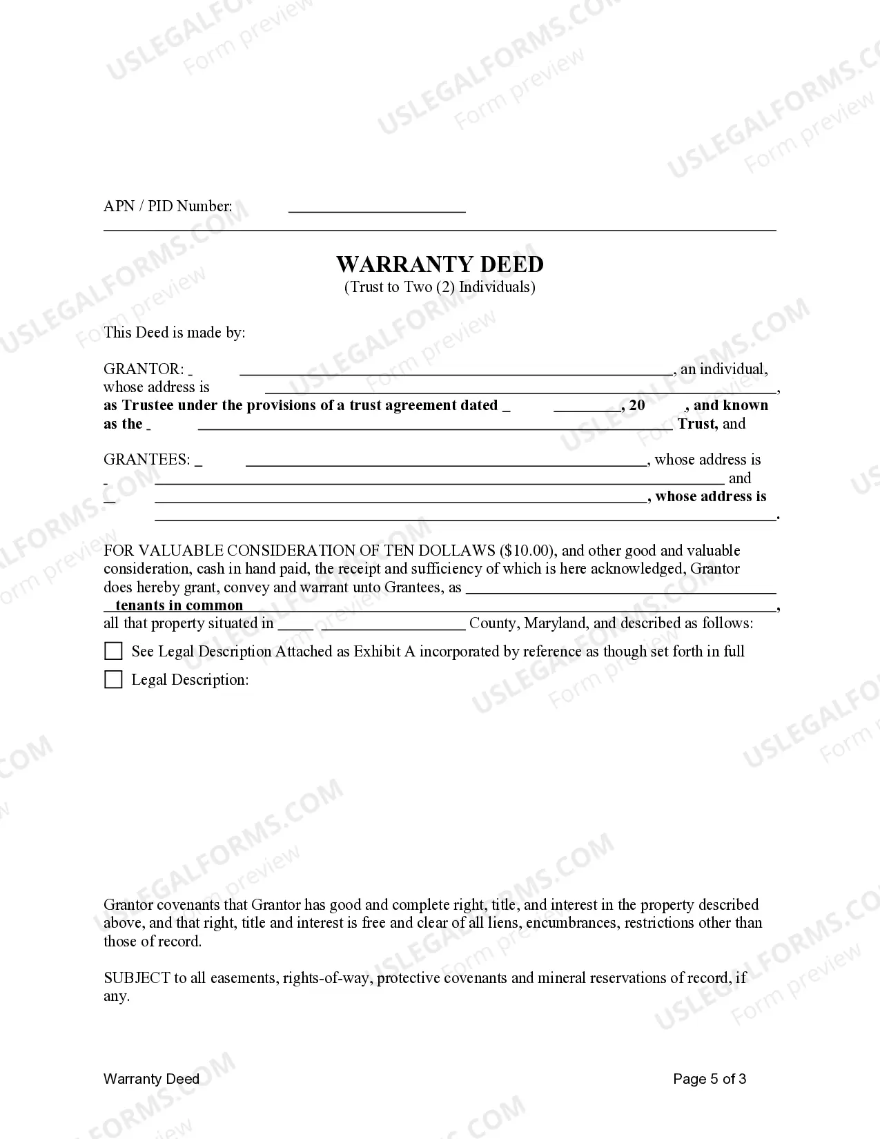 Preview Warranty Deed from Trust to Two (2) Individuals