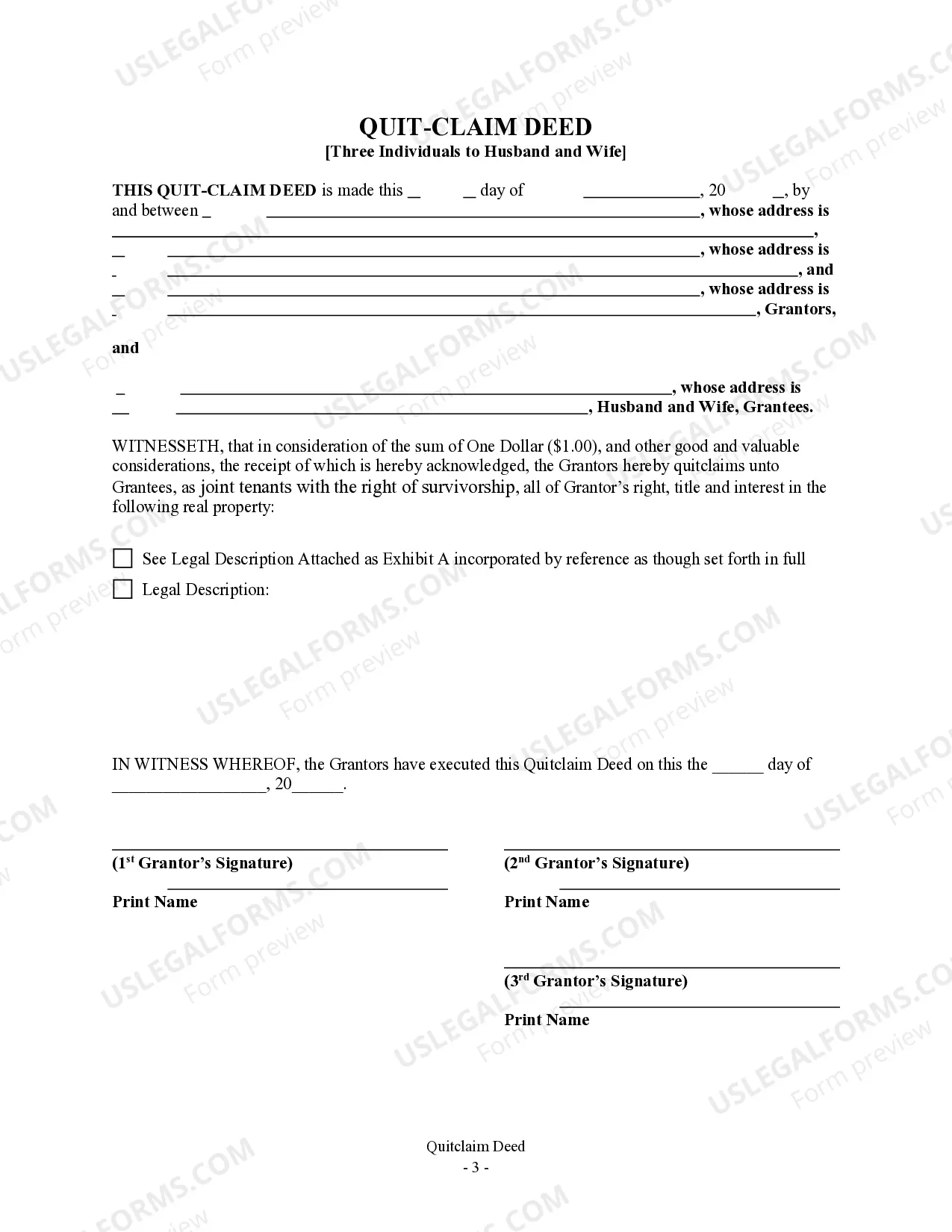 Preview Quitclaim Deed - Three Individuals to Husband and Wife