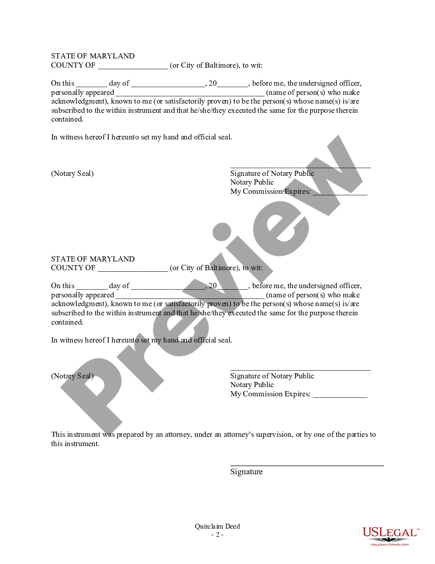 Maryland Quitclaim Deed - Quitclaim Deed Form 