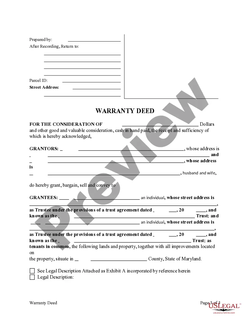 Preview Warranty Deed from Husband and Wife, or Two Individuals to Two Trusts as Tenants in Common