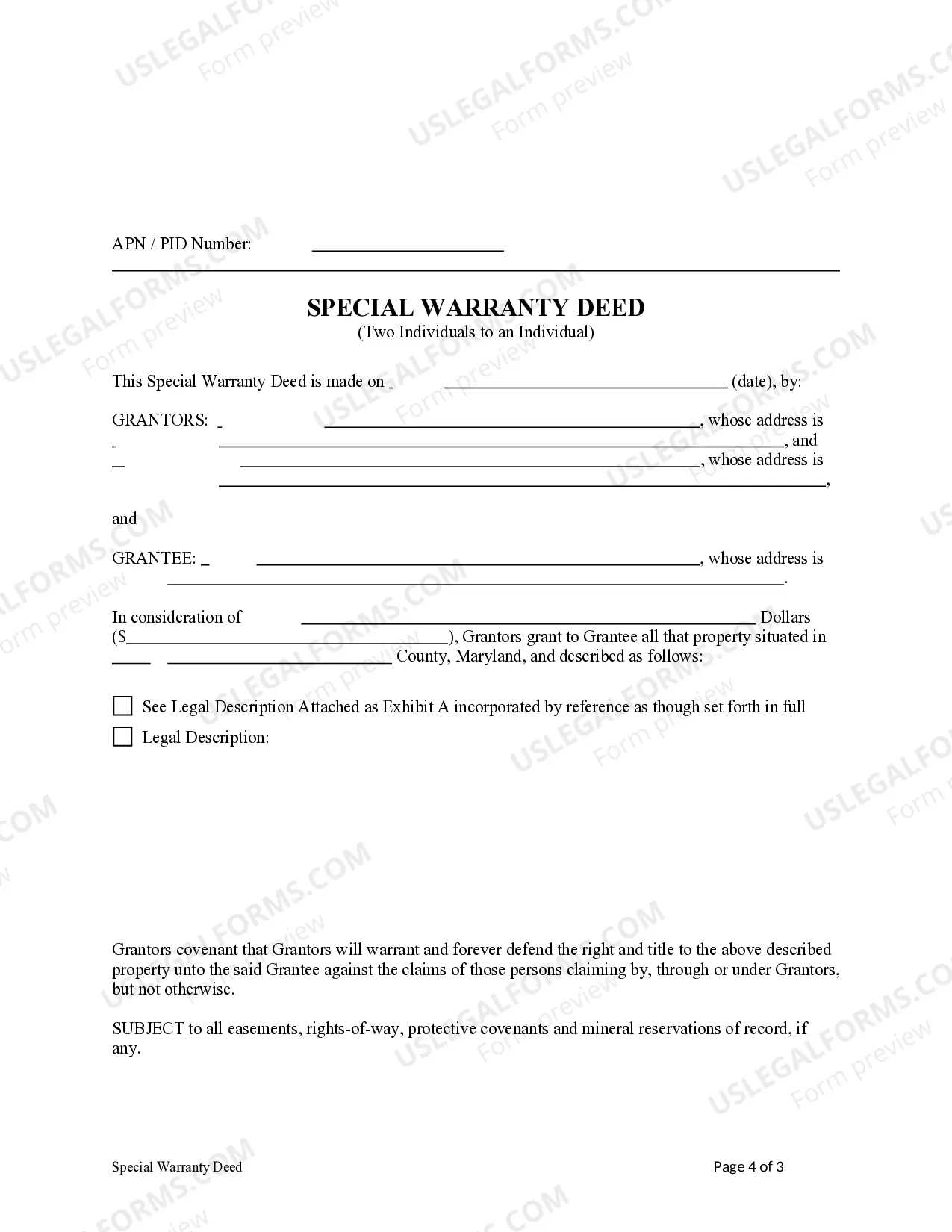Preview Special Warranty Deed - Two Individuals to an Individual