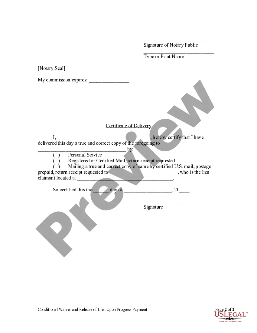 Preview Conditional Waiver and Release Upon Progress Payment - Corporation or LLC