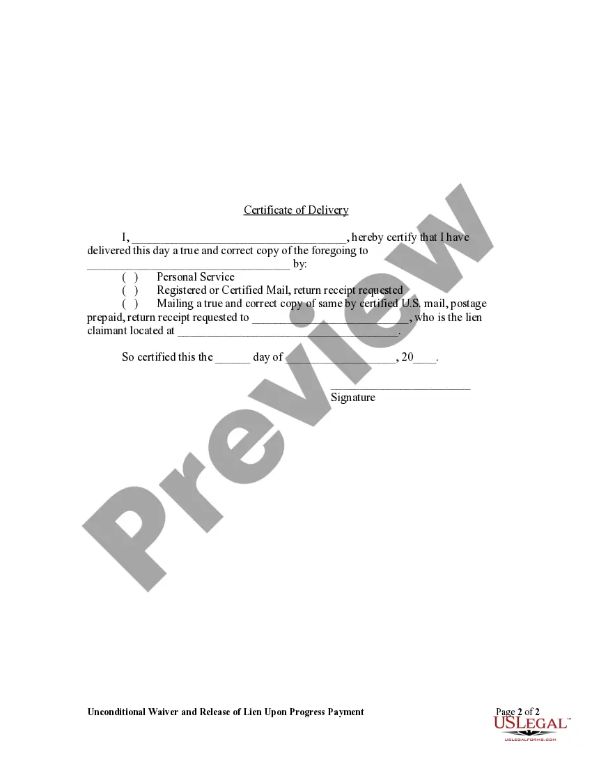 Preview Unconditional Waiver and Release Upon Progress Payment - Individual