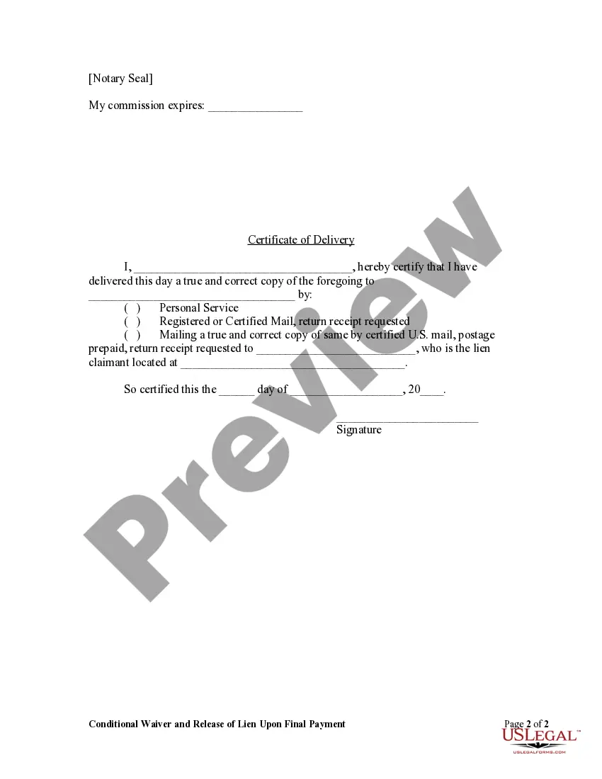 Preview Conditional Waiver and Release Upon Final Payment - Individual