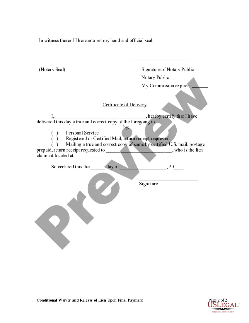 Preview Conditional Waiver and Release Upon Final Payment - Corporation