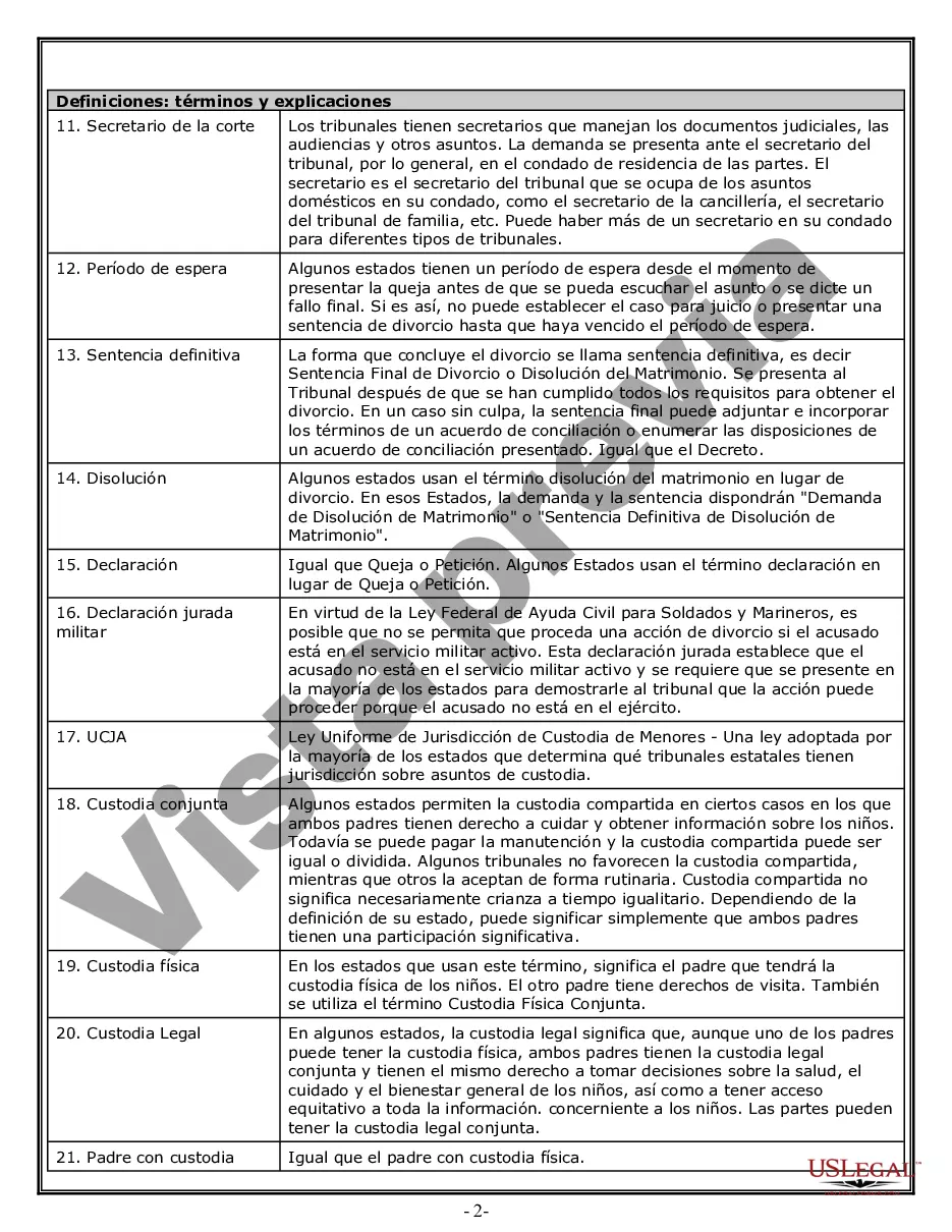 Preview Hoja de trabajo de divorcio y resumen de la ley para casos disputados o no disputados de más de 25 páginas - Formulario de entrevista de cliente ideal
