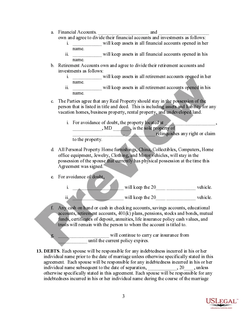 Preview Maryland Dissolution Agreement with Minor Children
