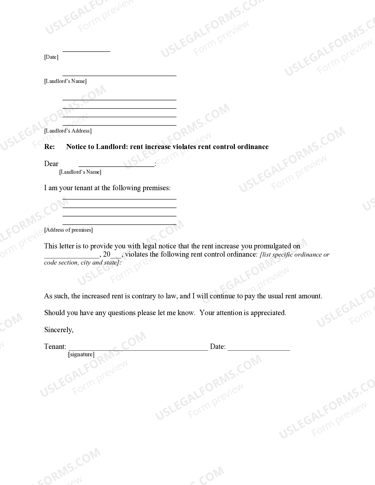 Montgomery Maryland Letter from Tenant to Landlord containing Notice to