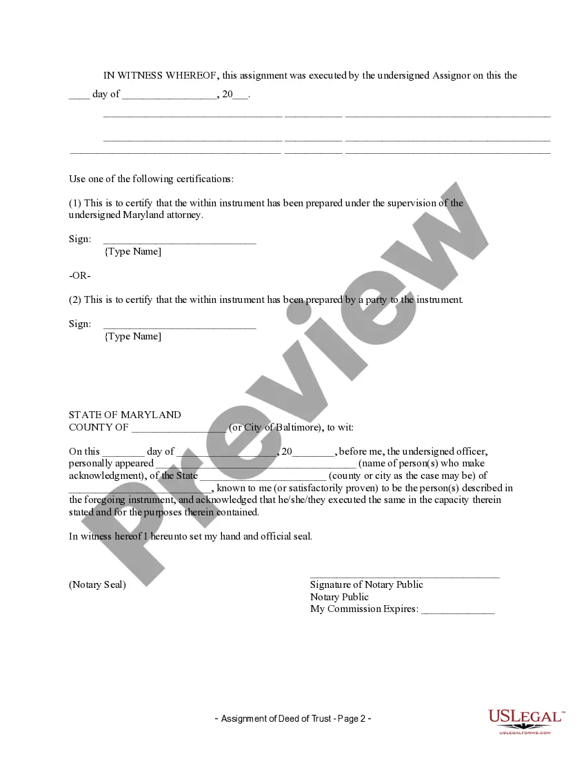 Preview Assignment of Deed of Trust by Individual Mortgage Holder - Baltimore City