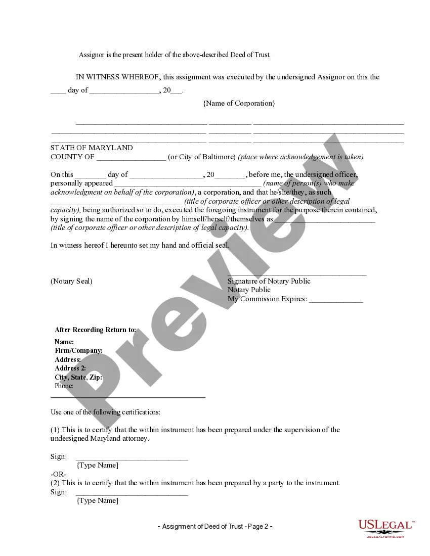 Preview Assignment of Deed of Trust by Corporate Mortgage Holder