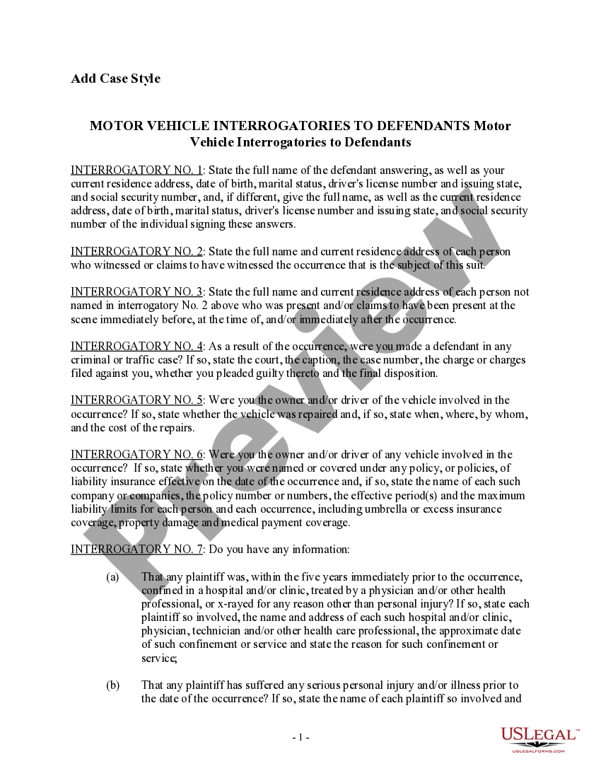 Maryland Interrogatories to Defendant for Motor Vehicle Accident | US ...