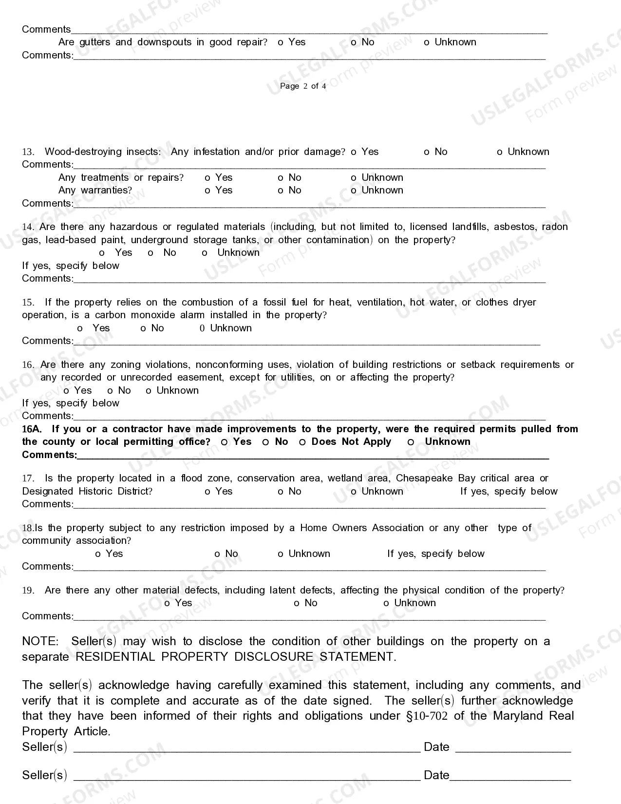 Preview Residential Real Estate Sales Disclosure Statement