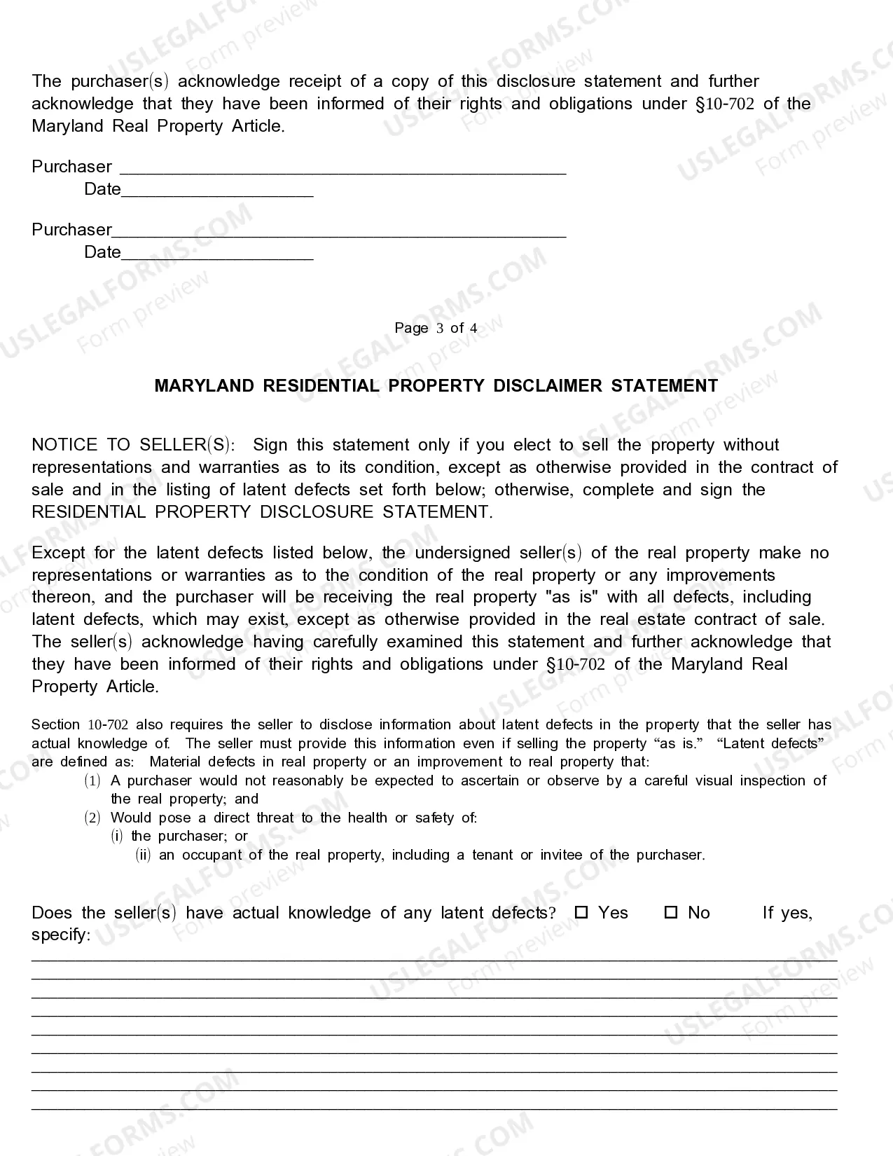 Preview Residential Real Estate Sales Disclosure Statement