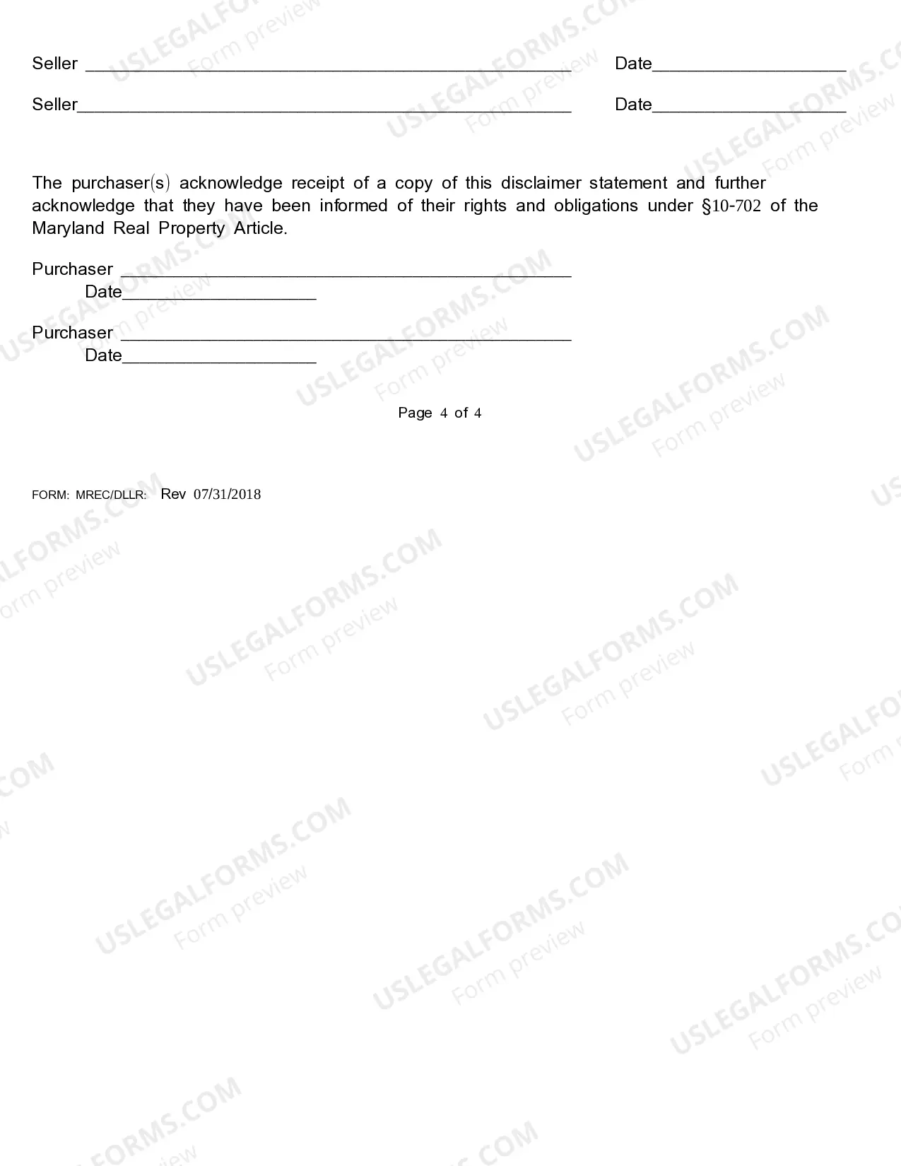 Preview Residential Real Estate Sales Disclosure Statement