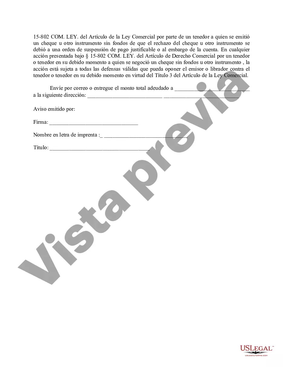 Preview Aviso de cheque sin fondos - Civil - Palabras clave: cheque sin fondos, cheque sin fondos
