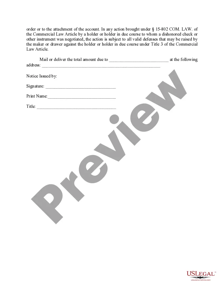 Get Notice of Dishonored Check - Civil - Keywords: bad check, bounced check Preview Notice of Dishonored Check - Civil - Keywords: bad check, bounced check