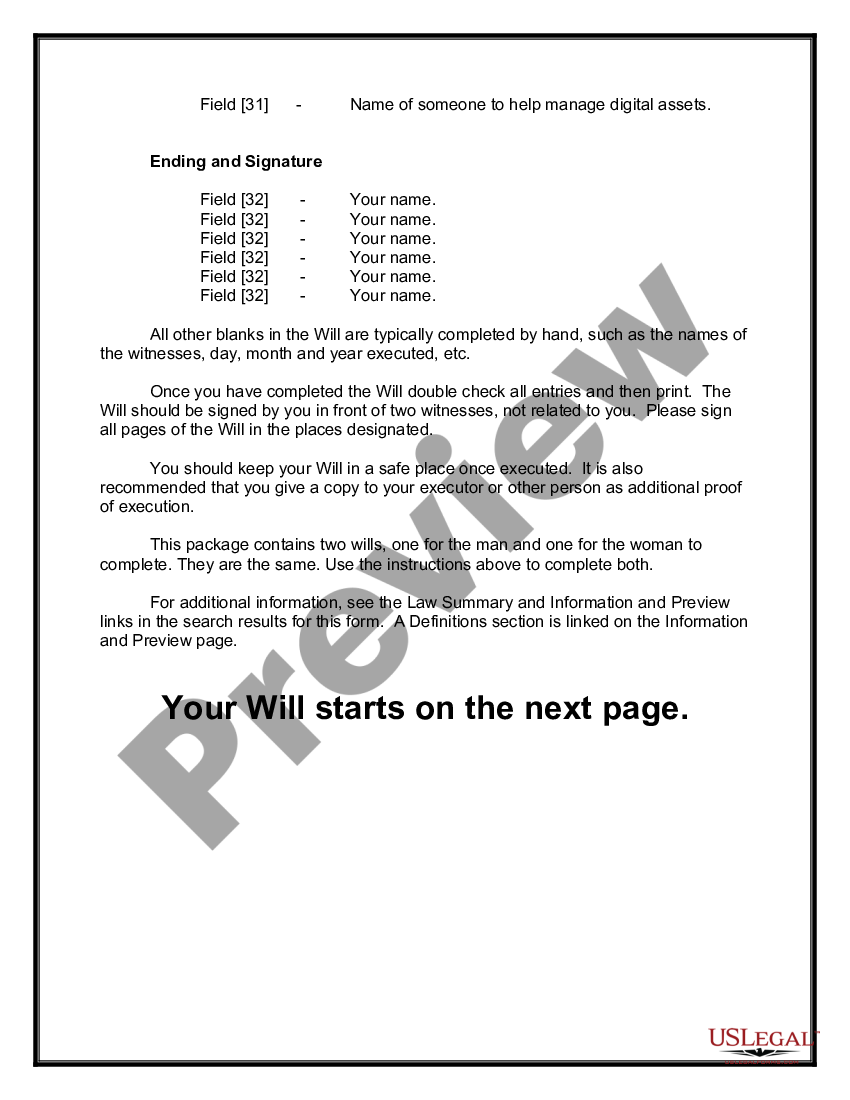 page 2 Mutual Wills containing Last Will and Testaments for Unmarried Persons living together with No Children preview