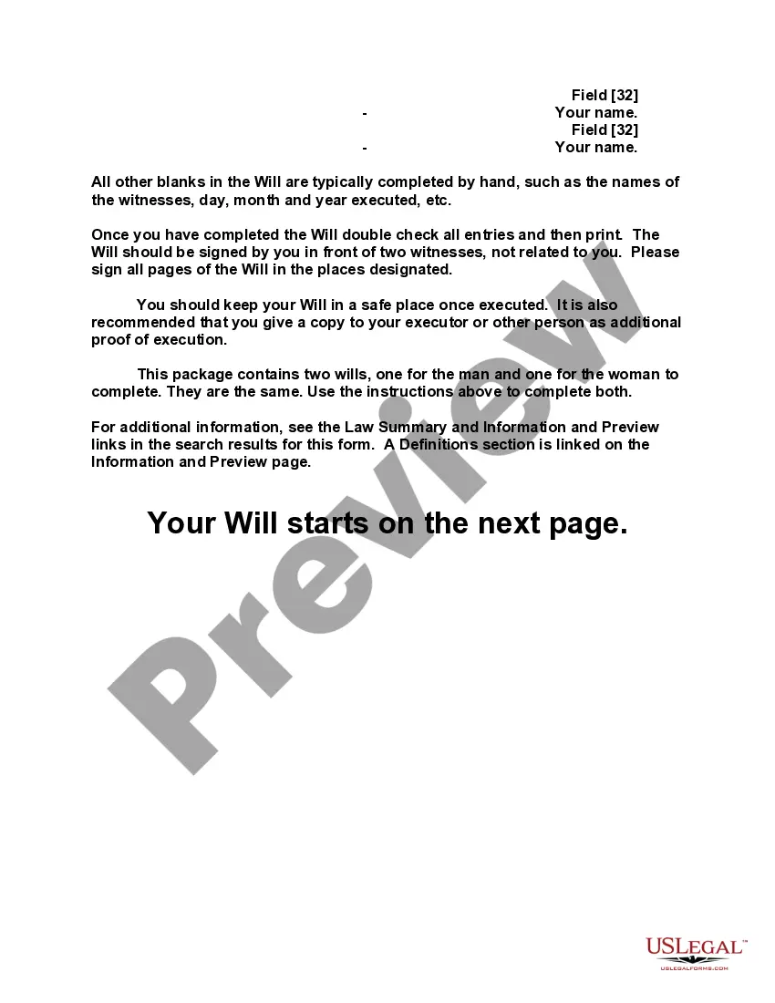 Preview Mutual Wills containing Last Will and Testaments for Man and Woman living together not Married with No Children