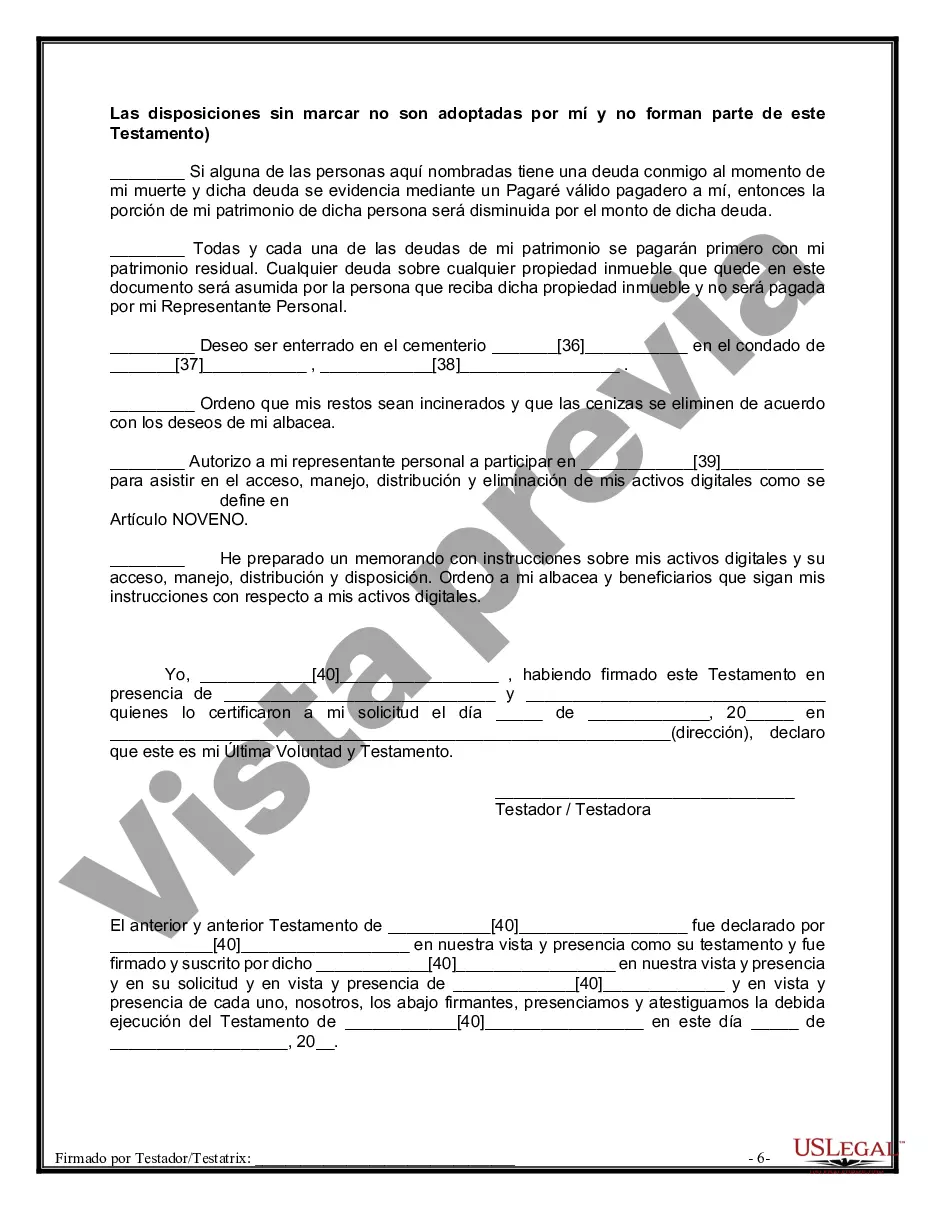 Preview Paquete de Testamentos Mutuos de Últimas Voluntades y Testamentos para Personas Solteras que conviven con Hijos Mayores de Edad