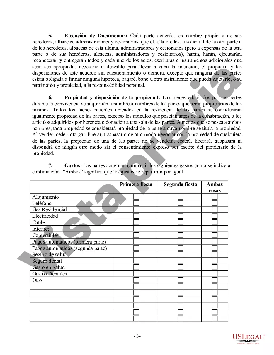 Preview Acuerdo de convivencia no marital de convivencia