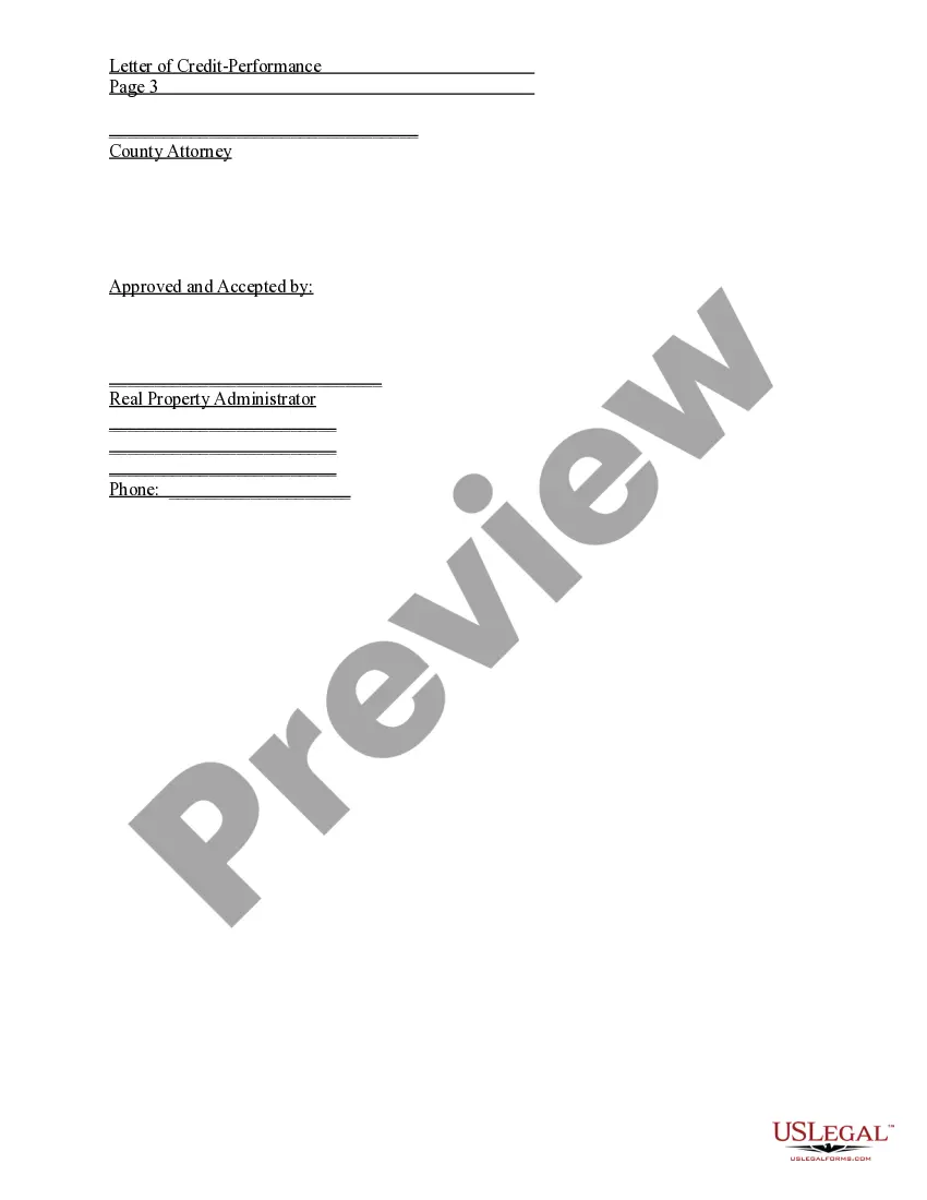 Preview Letter of Credit - Performance of Public Works Agreements
