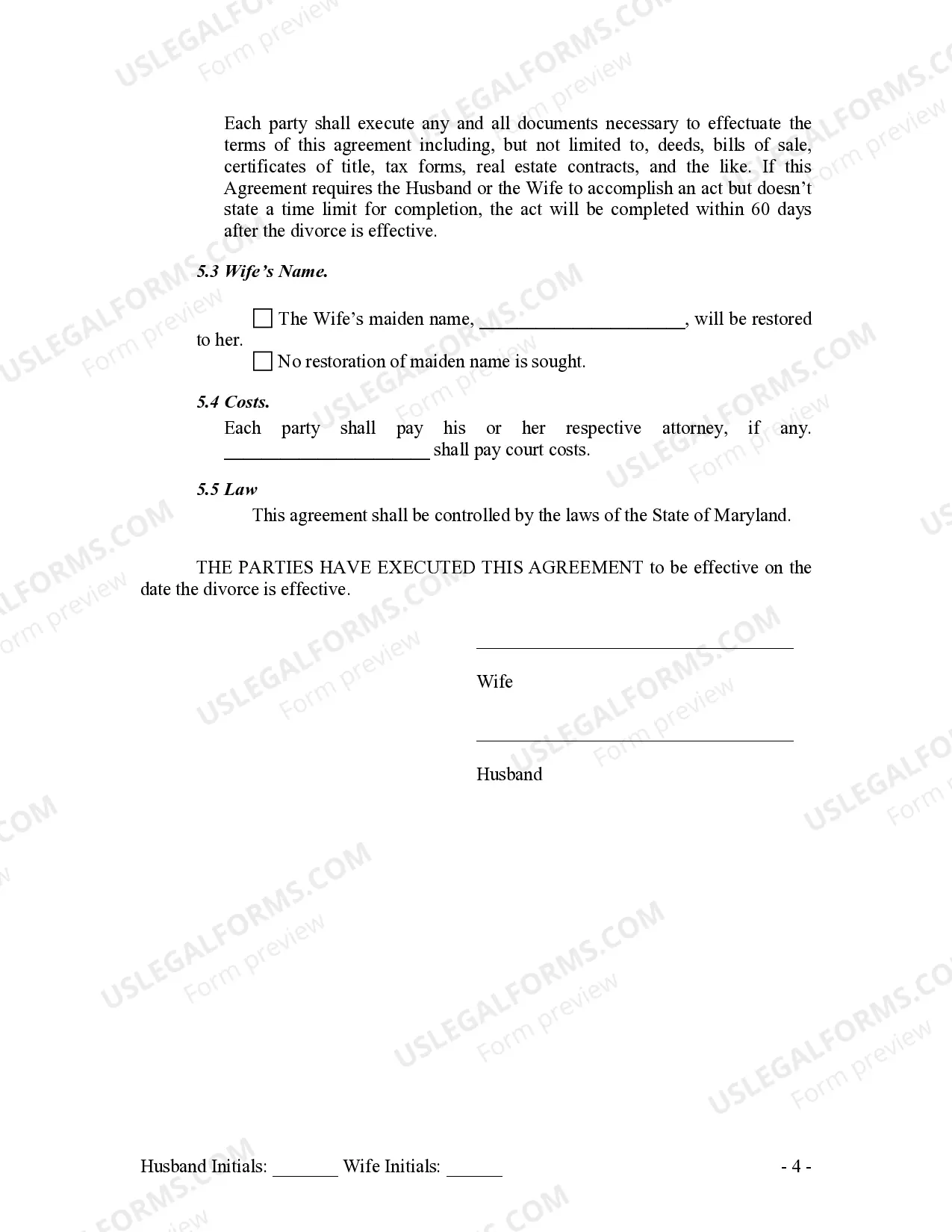 Preview Marital Domestic Separation and Property Settlement Agreement no children