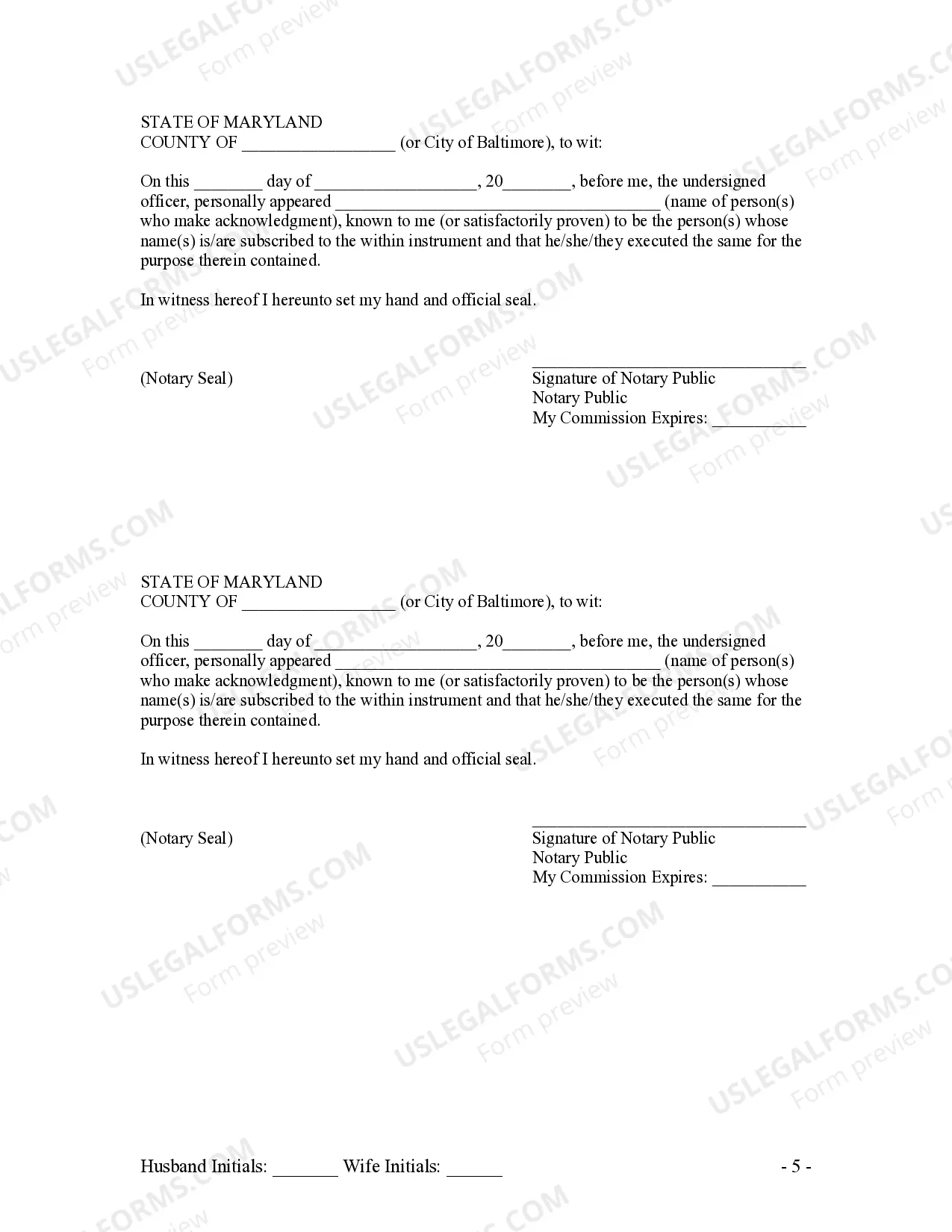Preview Marital Domestic Separation and Property Settlement Agreement no children