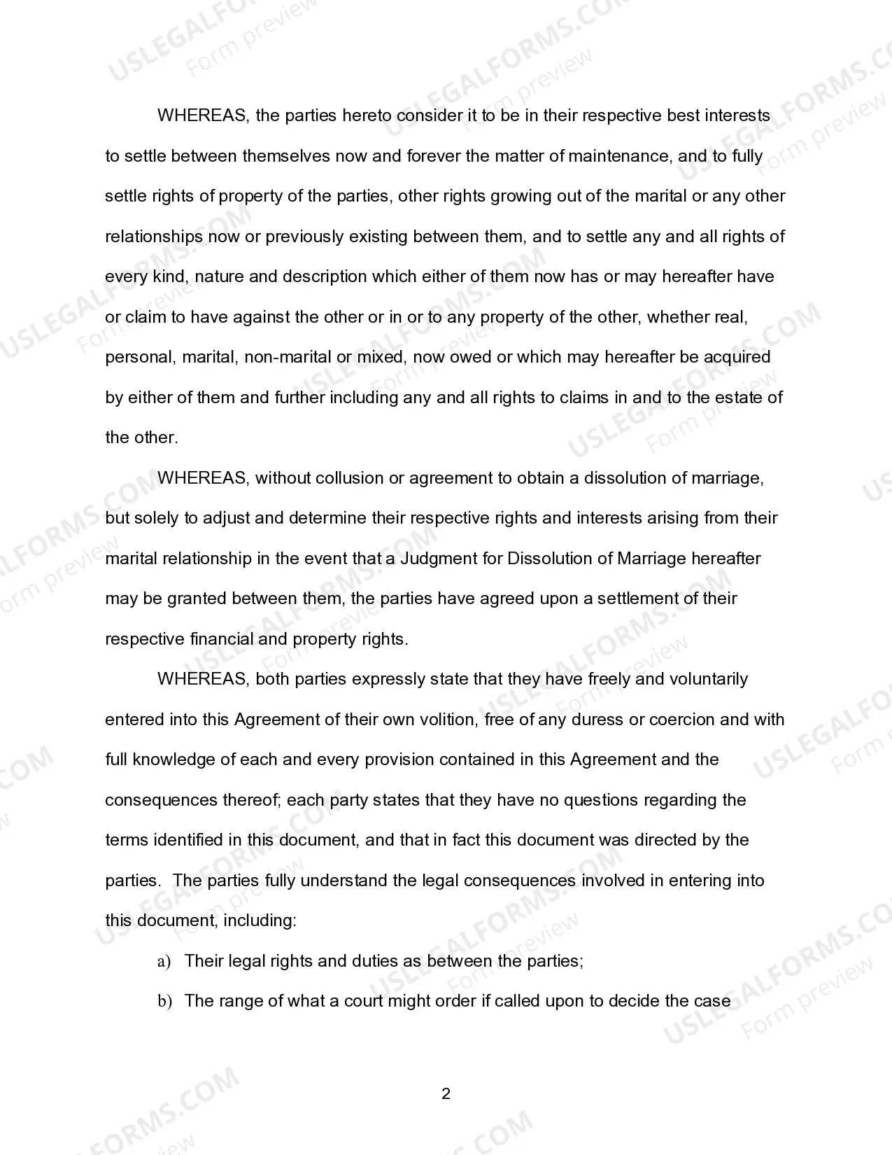 Preview Marital Settlement Agreement