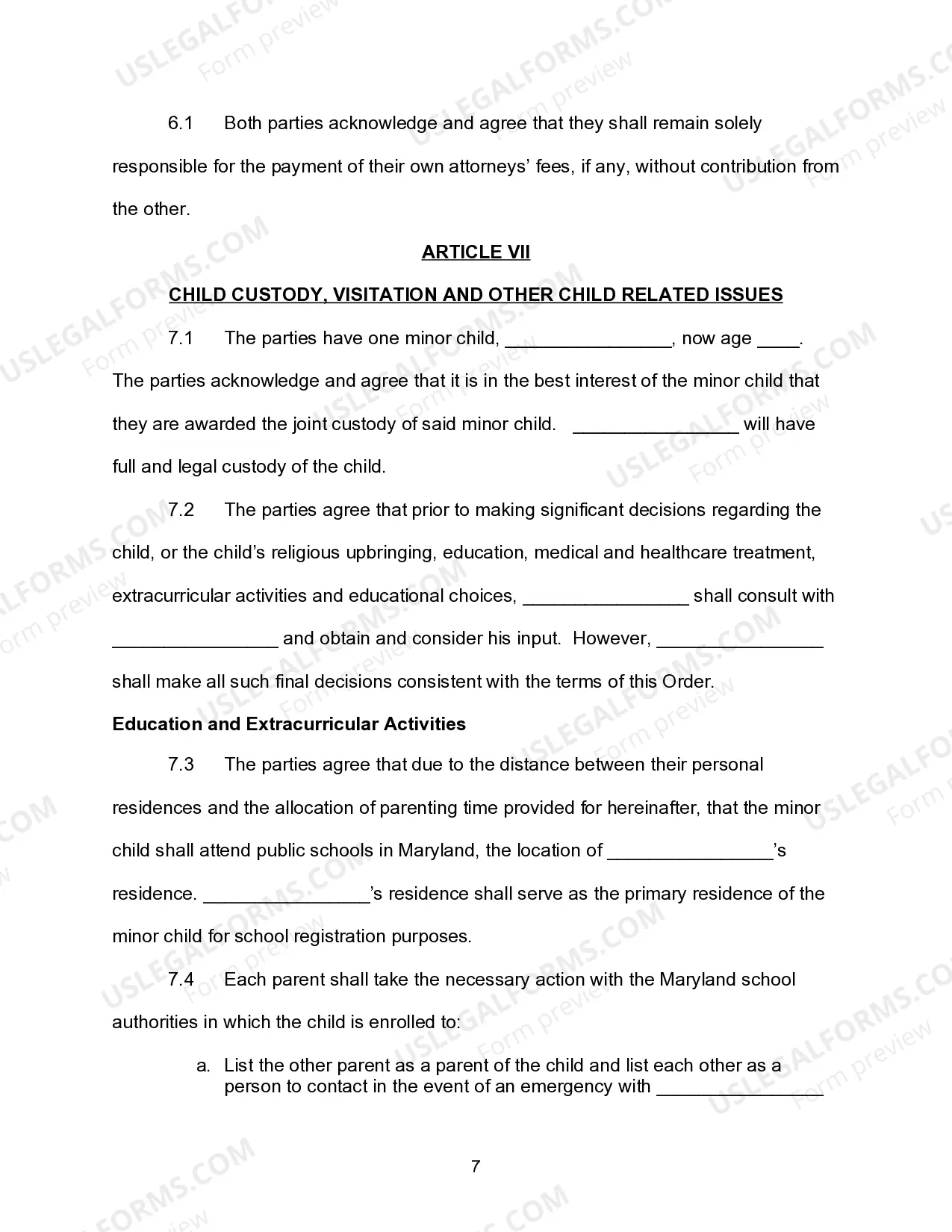 Preview Marital Settlement Agreement