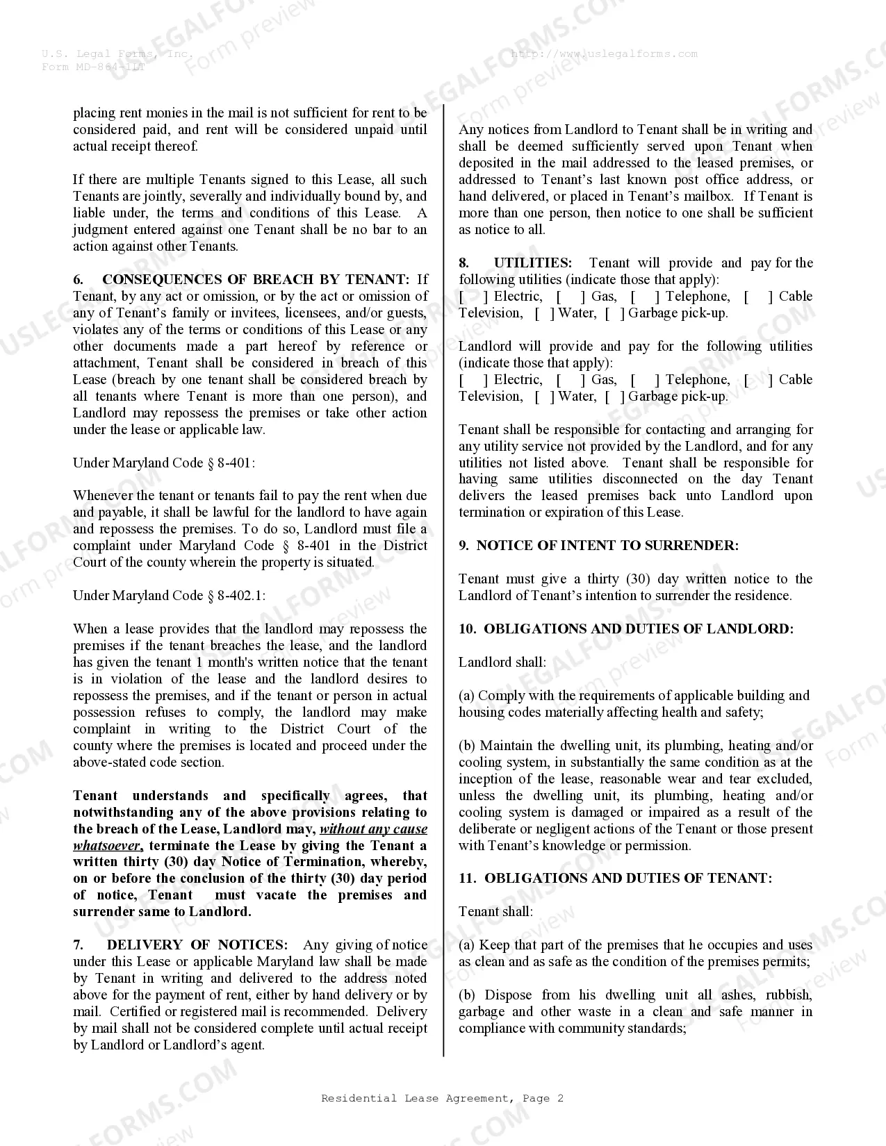 Preview Residential Lease or Rental Agreement for Month to Month