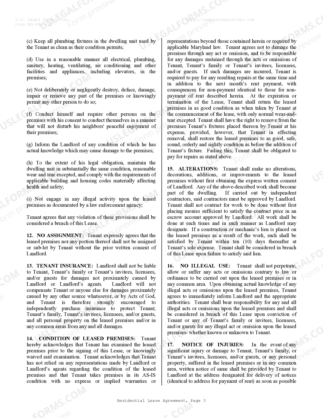 Preview Residential Lease or Rental Agreement for Month to Month