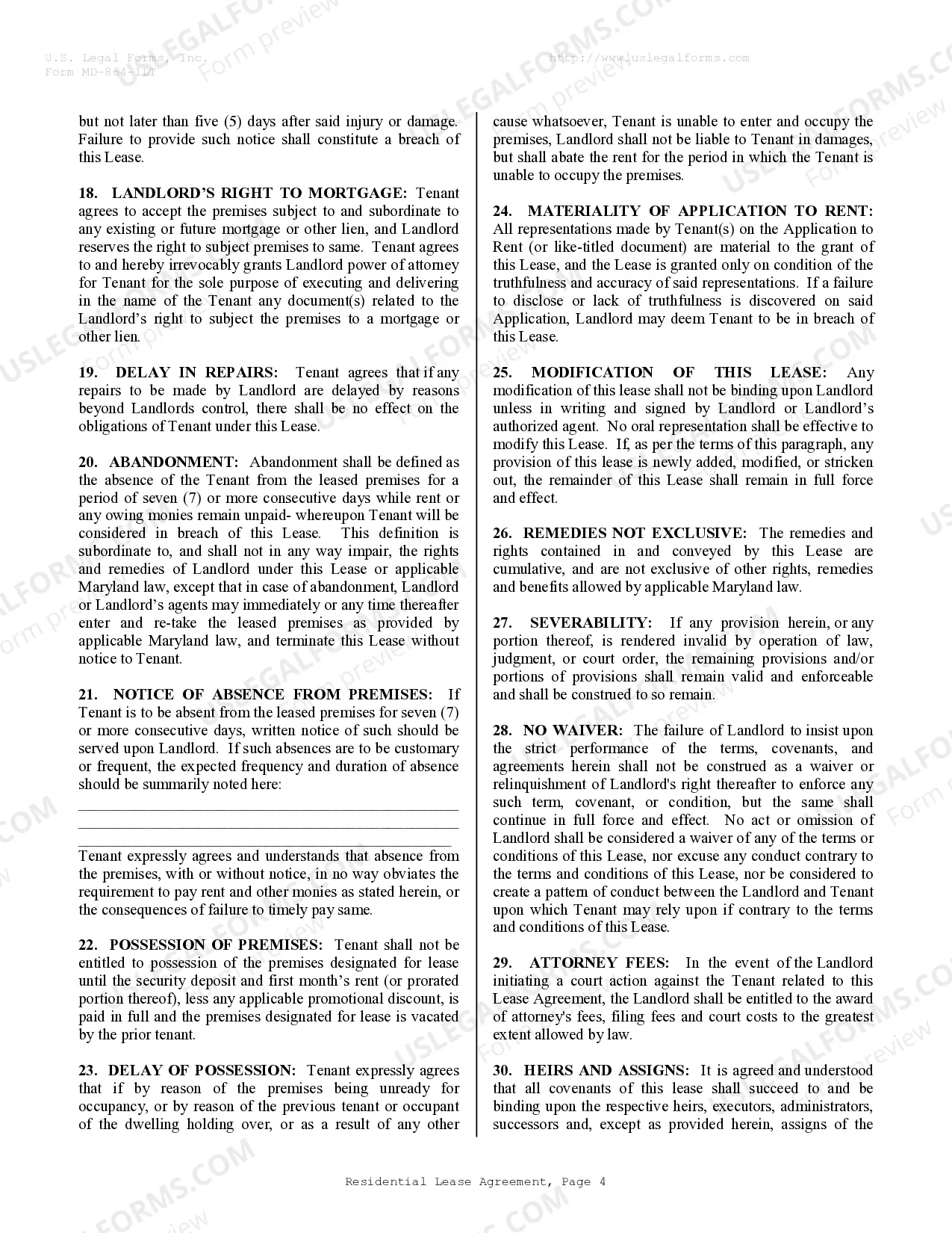 Preview Residential Lease or Rental Agreement for Month to Month