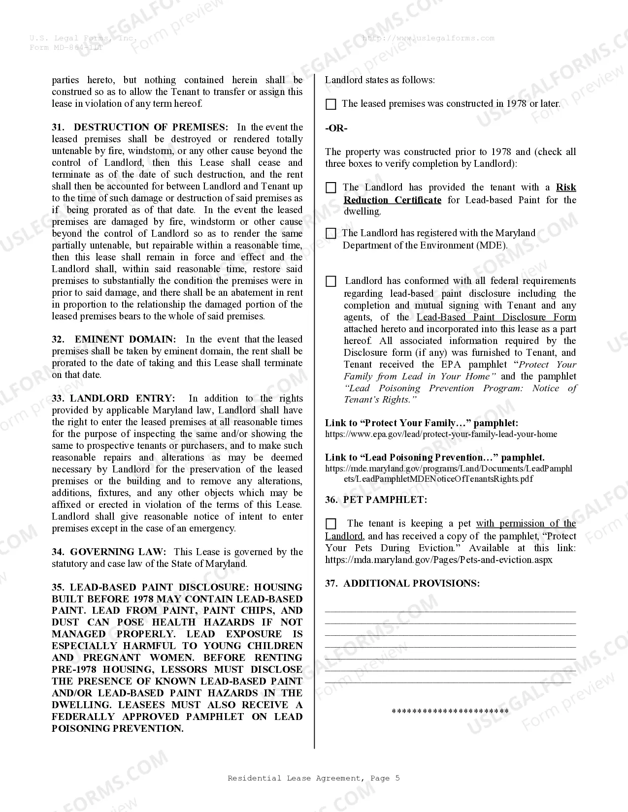 Preview Residential Lease or Rental Agreement for Month to Month
