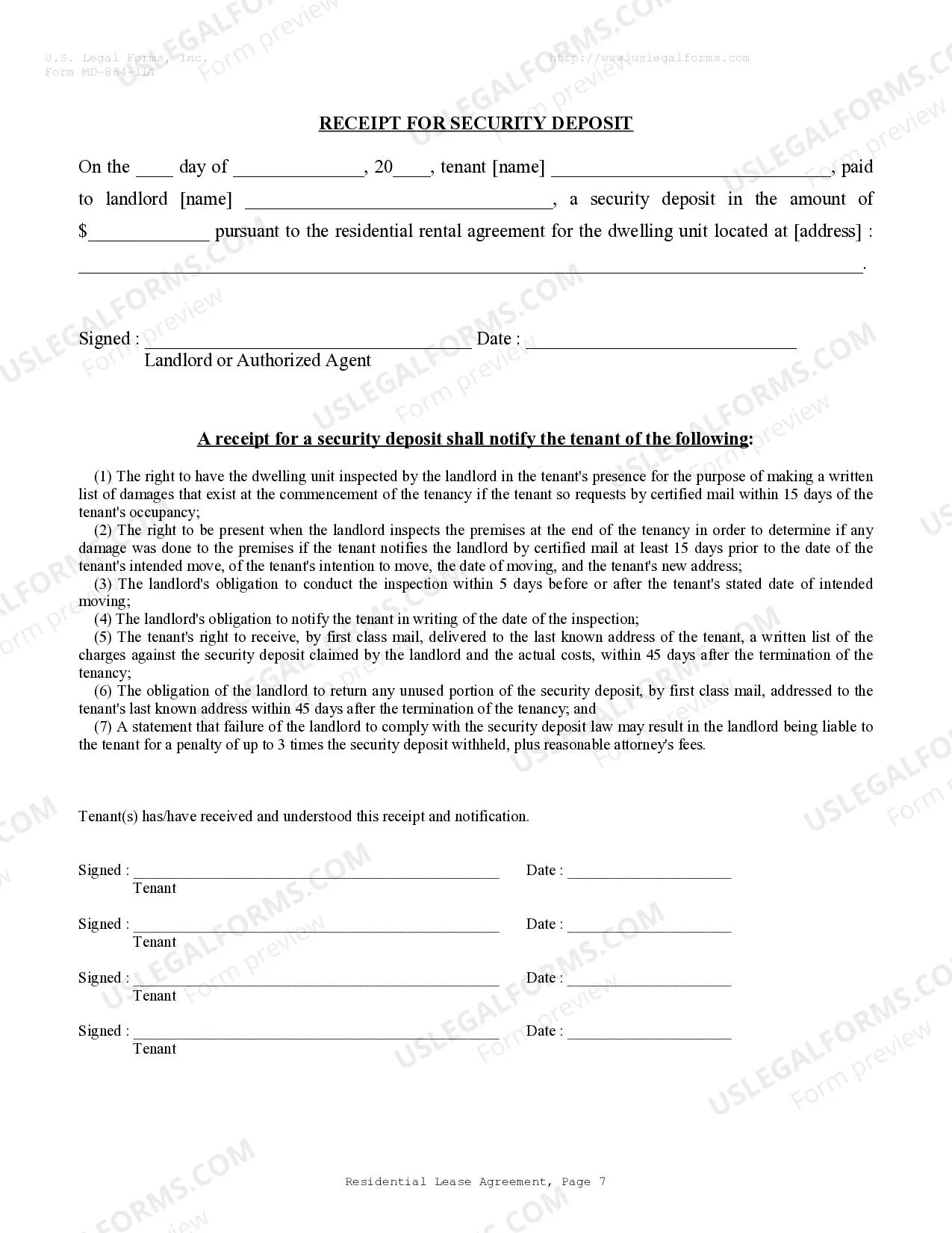 Preview Residential Lease or Rental Agreement for Month to Month