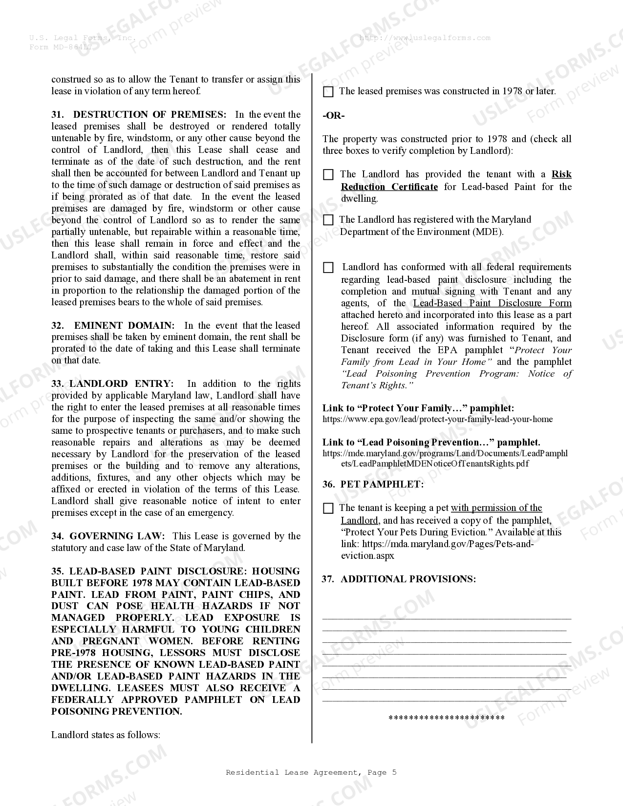 Maryland Residential Lease Agreement With Tenants | US Legal Forms