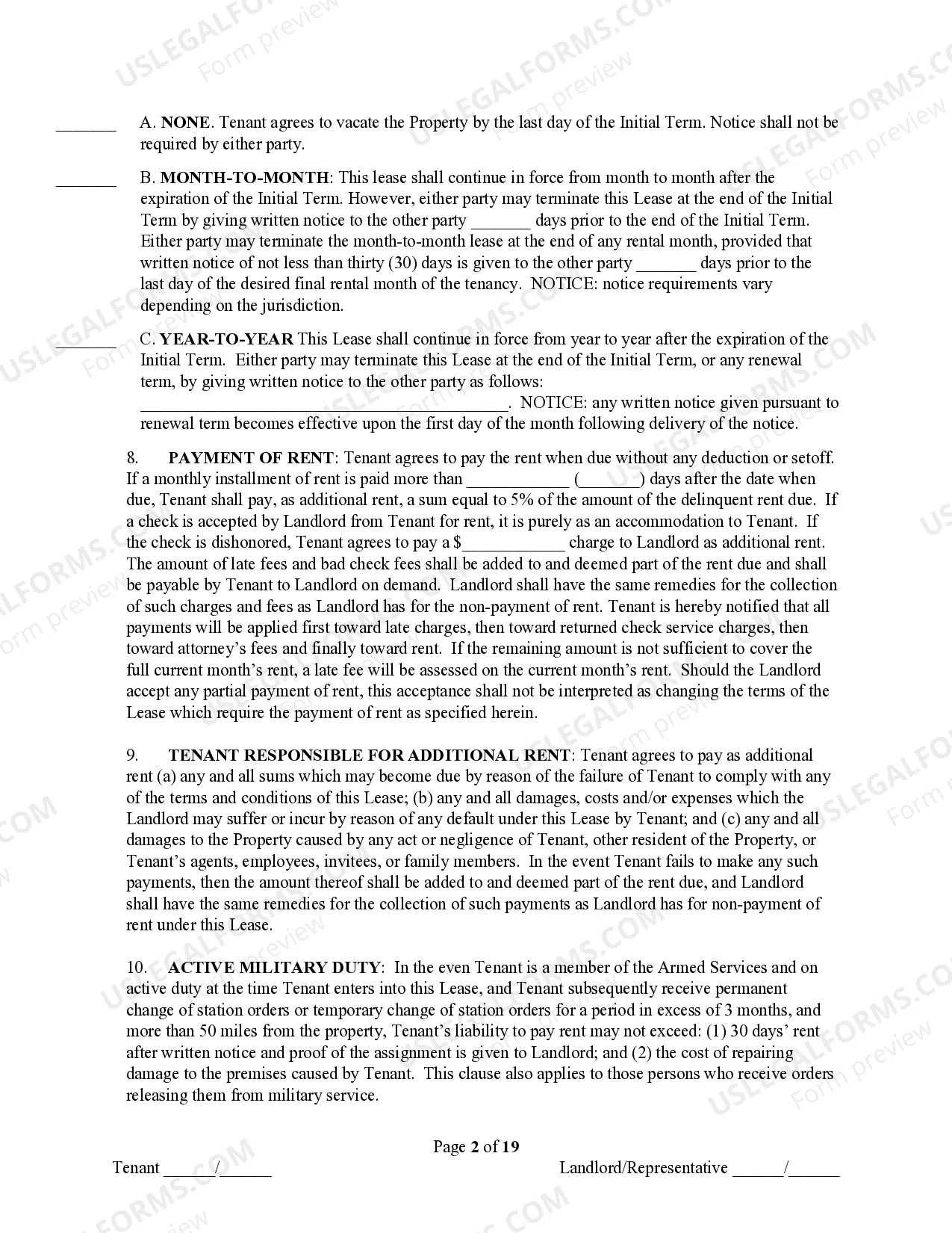 Preview Residential Dwelling Lease