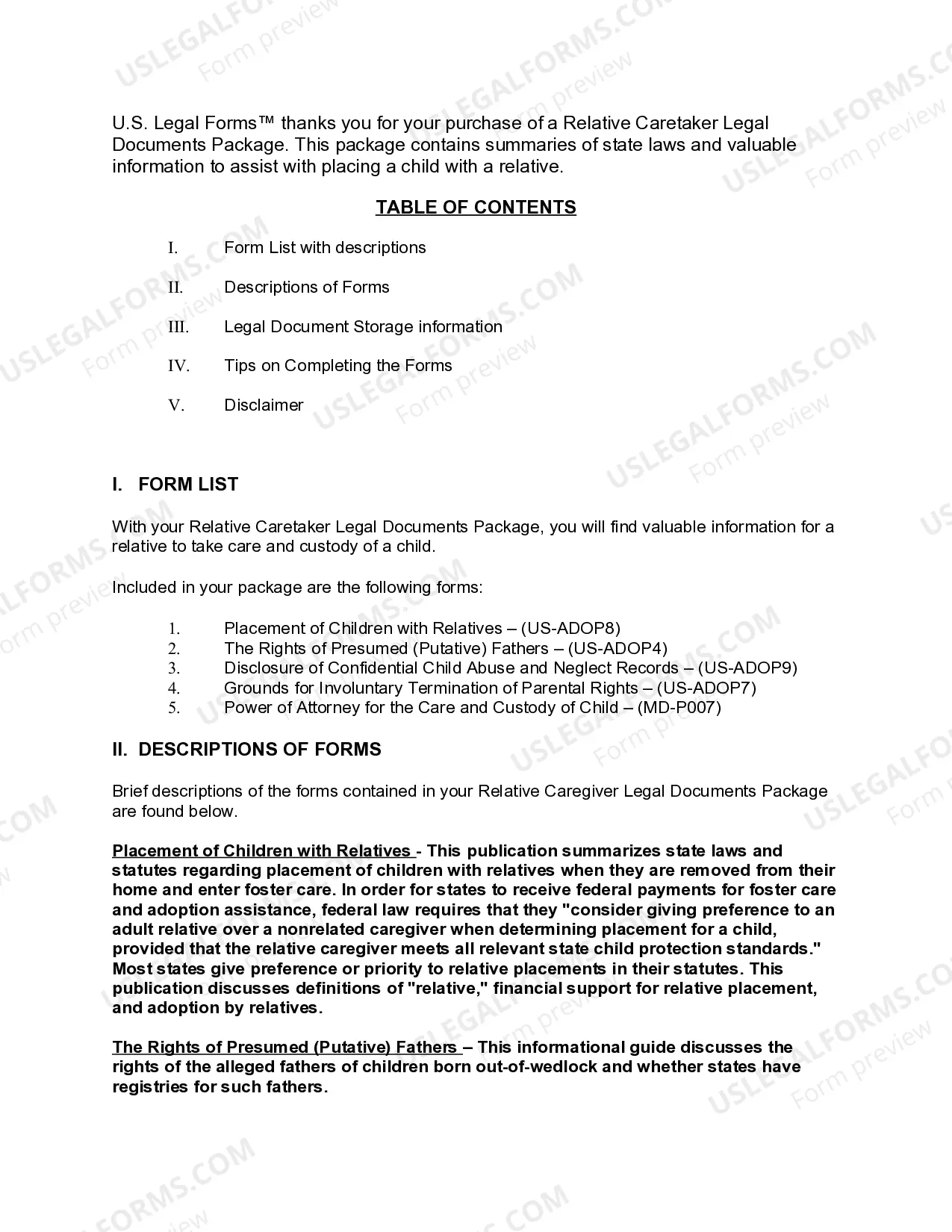 Preview Maryland Relative Caretaker Legal Documents Package