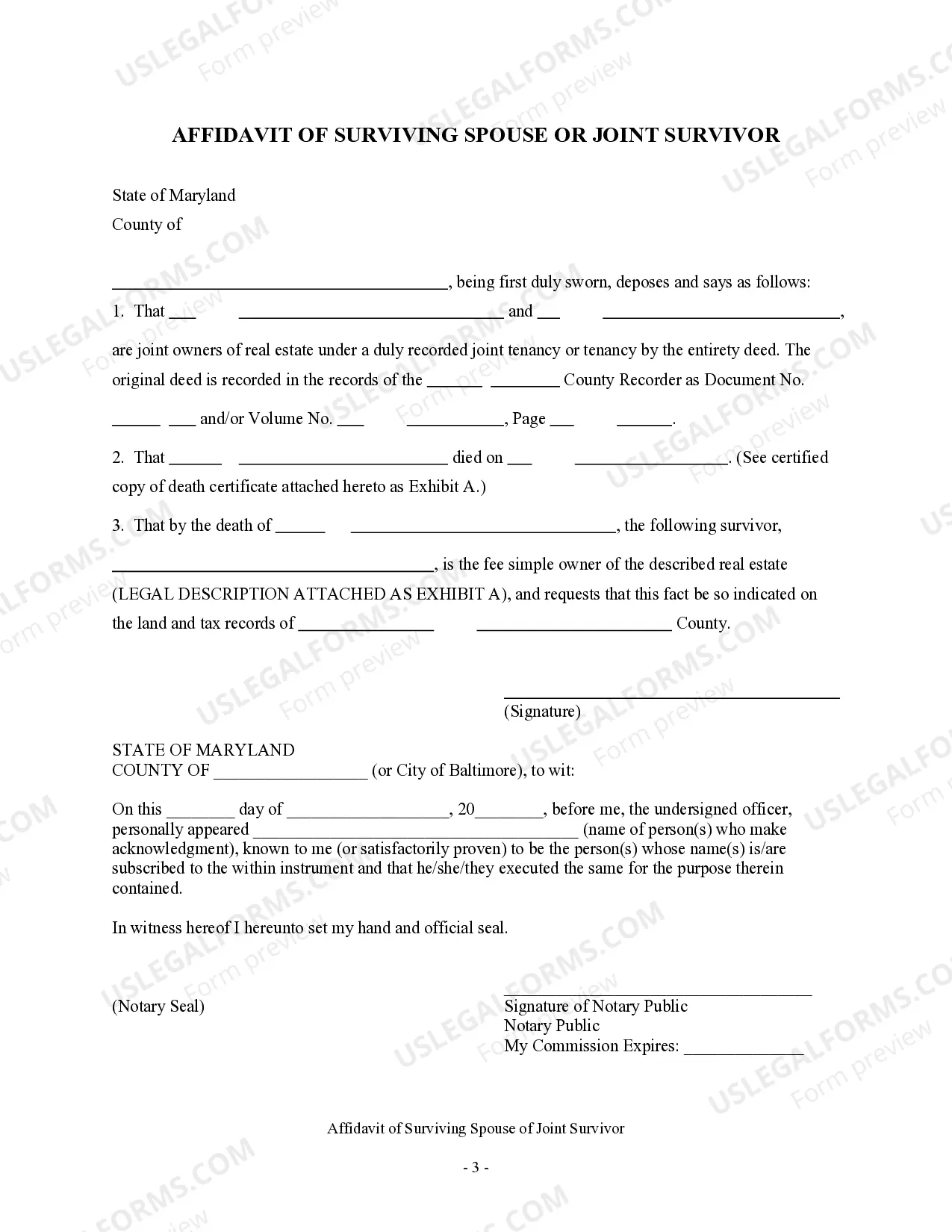 Preview Affidavit of Surviving Spouse or Joint Survivor