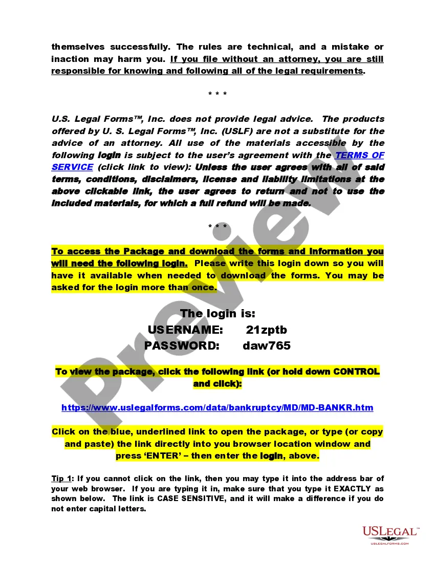 Preview Maryland Bankruptcy Guide and Forms Package for Chapters 7 or 13