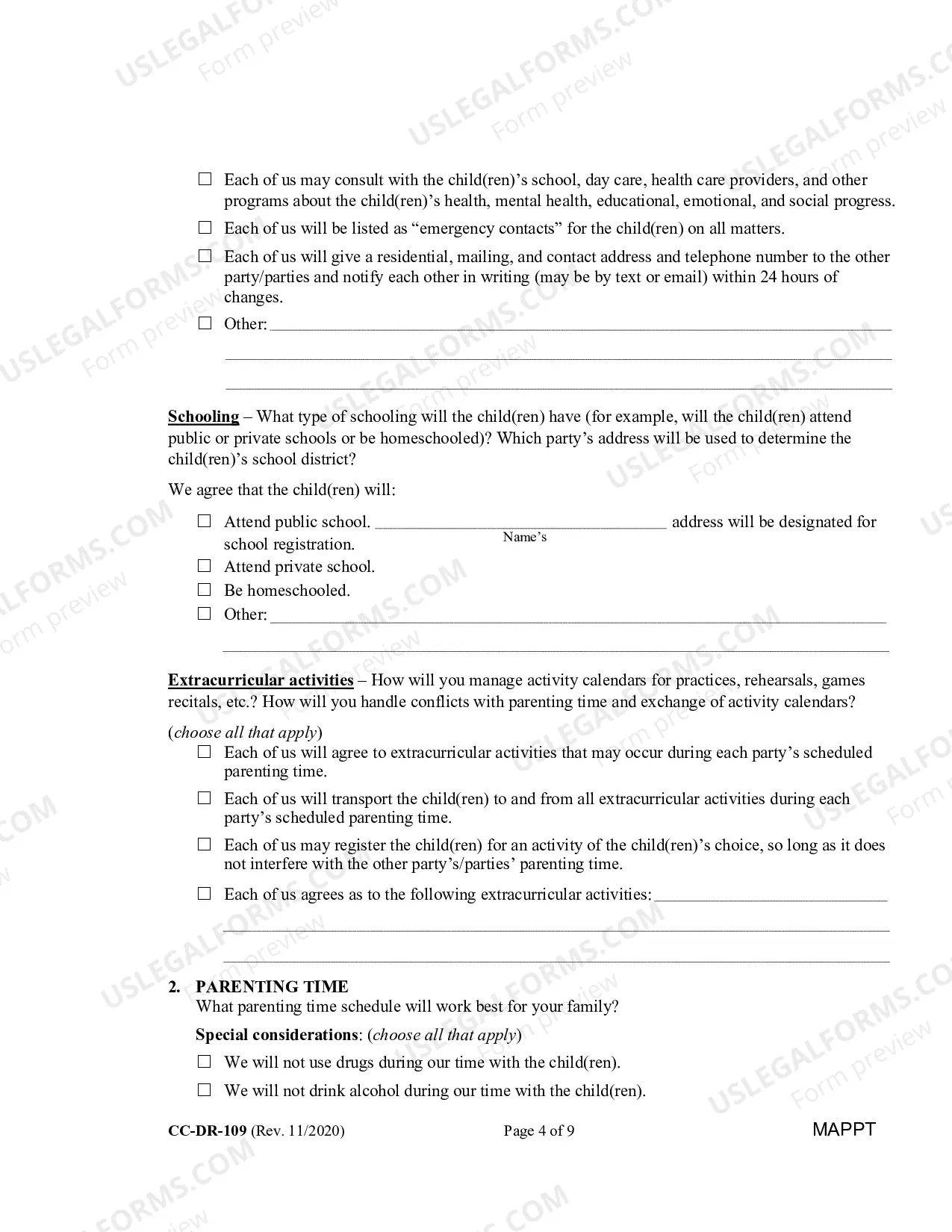Preview Parenting Plan