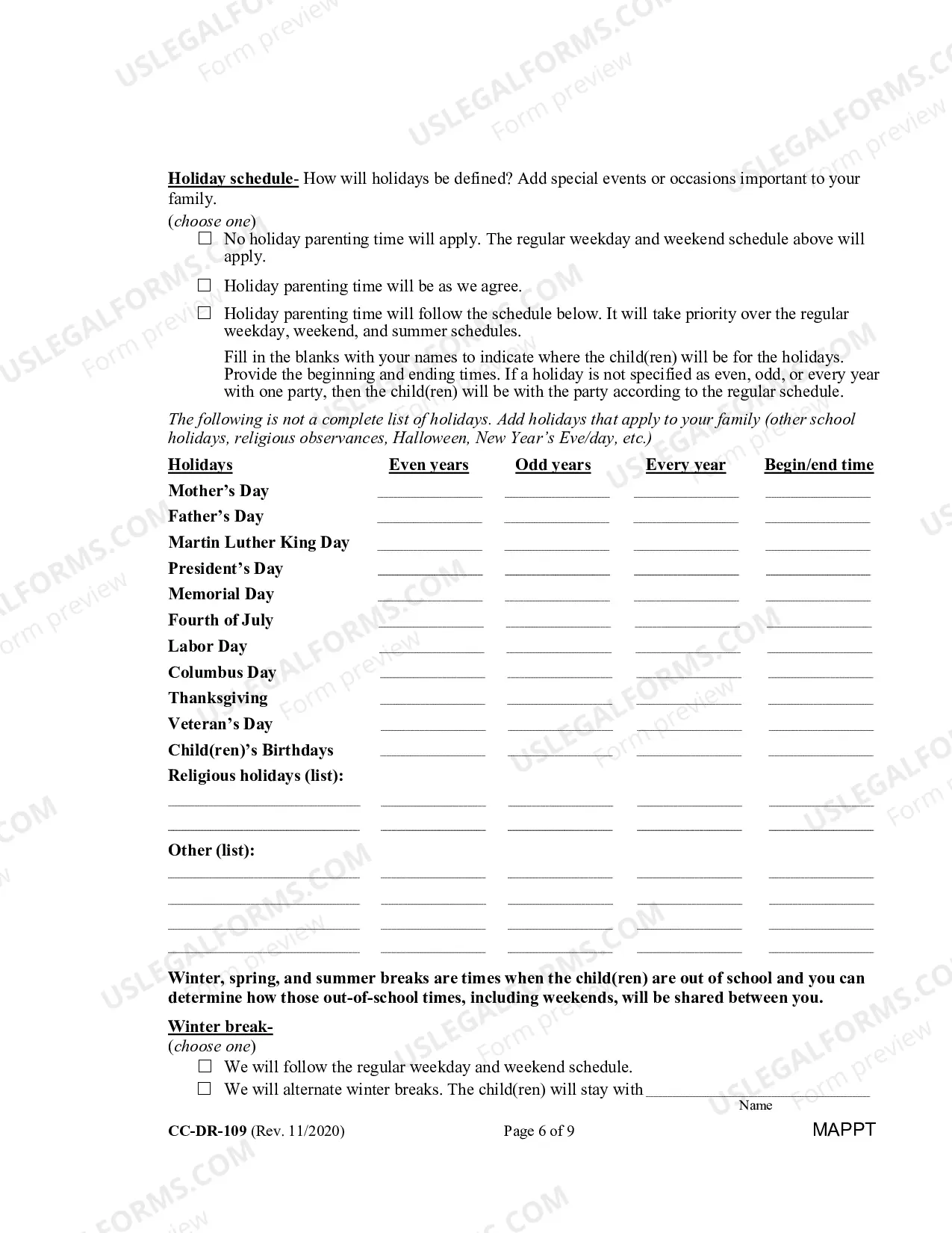 Preview Parenting Plan