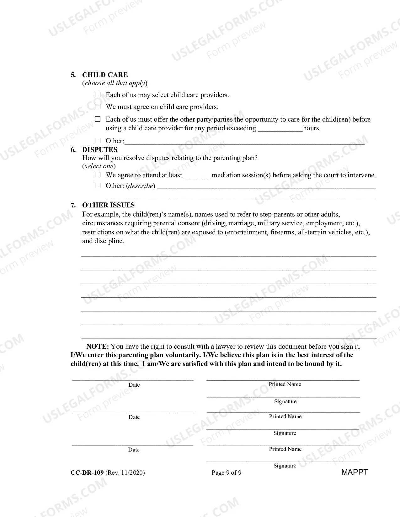 Preview Parenting Plan