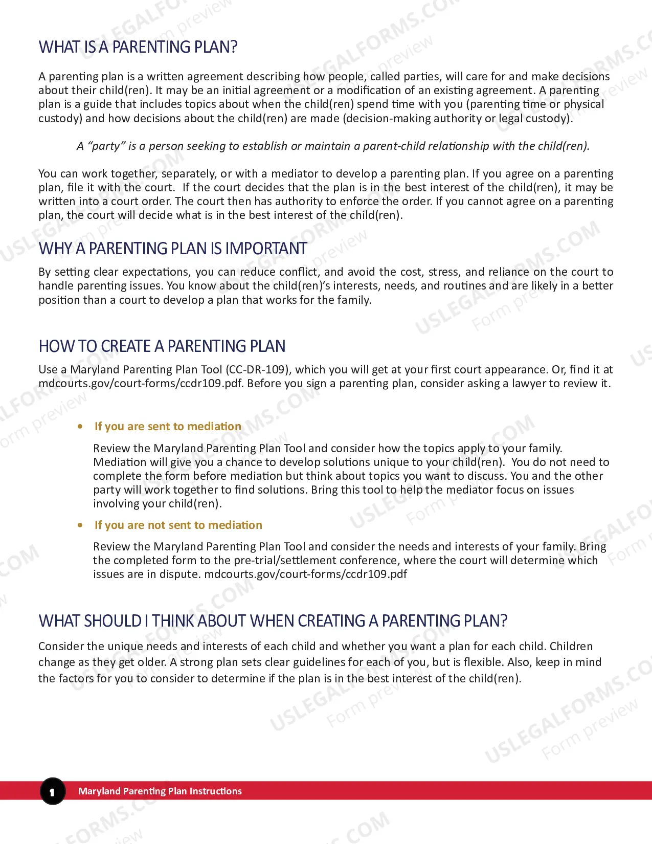 Preview Parenting Plan Instructions