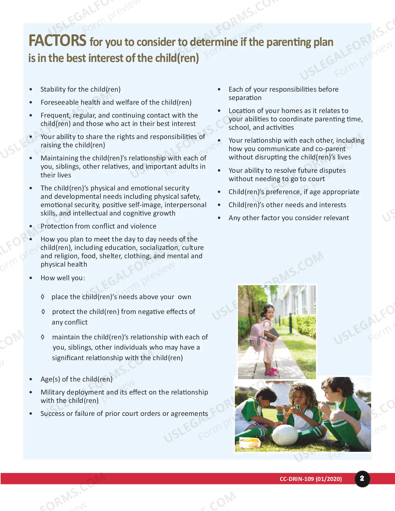 Preview Parenting Plan Instructions