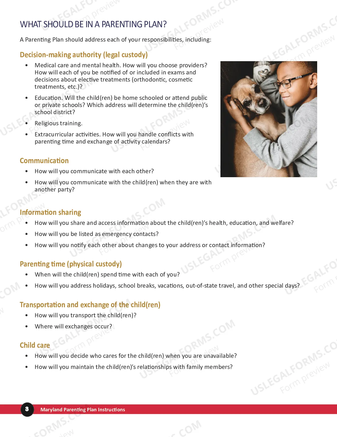 Preview Parenting Plan Instructions